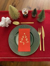 Gold Yaldızlı Yılbaşı Çam Ağacı Desenli 16 lı Kırmızı Renkli Kağıt Peçete thumbnail 1