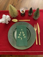 Gold Yaldızlı Yılbaşı Çam Ağacı Desenli 16 lı Yeşil Renkli Kağıt Peçete thumbnail 1