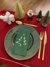 Gold Yaldızlı Yılbaşı Çam Ağacı Desenli 16 lı Yeşil Renkli Kağıt Peçete thumbnail 2