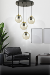 HERA 4LÜ BAL CAMLI SİYAH SARKIT AVİZE - Yatak Odası - Salon - Mutfak - Hol thumbnail 1