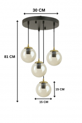 HERA 4LÜ BAL CAMLI SİYAH SARKIT AVİZE - Yatak Odası - Salon - Mutfak - Hol thumbnail 3