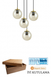 HERA 4LÜ BAL CAMLI SİYAH SARKIT AVİZE - Yatak Odası - Salon - Mutfak - Hol thumbnail 4