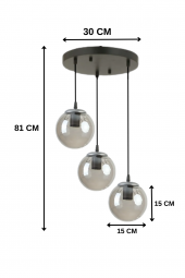 HERA 3LÜ FÜME CAMLI SİYAH SARKIT AVİZE - Yatak Odası - Salon - Mutfak - Hol thumbnail 3