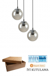 HERA 3LÜ FÜME CAMLI SİYAH SARKIT AVİZE - Yatak Odası - Salon - Mutfak - Hol thumbnail 4