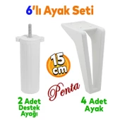 Penta 6'lı Set Mobilya Tv Ünitesi Çekyat Koltuk Kanepe Destek Ayağı 15 Cm Beyaz Ayakları M8 Civatalı thumbnail 1