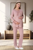 Mecit 5911 Pudra Bayan Hamile Lohusa Peluş Sabahlık Pijama Takımı - 2