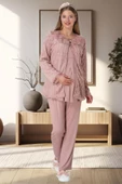 Mecit 5911 Pudra Bayan Hamile Lohusa Peluş Sabahlık Pijama Takımı - 1