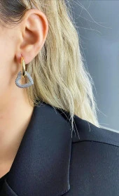 Kadın Zirkon Taşlı Kalp Küpe Gümüş Renk thumbnail 2