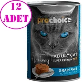 Pro Choice Sardalya ve Hamsili Tahılsız Pate Yetişkin Kedi Konservesi 400 Gr 12 AD - 1