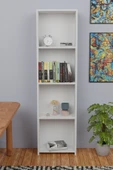 5 Raflı Kitaplık Seti Arkalıklı Dar Raf Kütüphane 170 cm Beyaz - 2