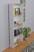 5 Raflı Kitaplık Seti Arkalıklı Geniş Raf Kütüphane 170 cm Beyaz - Atlantik Çam - 3