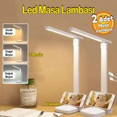 2 Adet Şarjlı Masa Lambası 3 Renk Dokunmatik Telefon Standlı Çalışma Okuma Işığı Gece Lambası 9w thumbnail 1