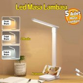 5 Adet Şarjlı Masa Lambası 3 Renk Dokunmatik Telefon Standlı Çalışma Okuma Işığı Gece Lambası 9w thumbnail 1