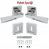 Penta Nikel Saten Kare Rozetli Oda Kapı Kolu (1 TAKIM: 2 Adet Kol + 2 Adet Rozet + Bağlantı Demiri) - 2