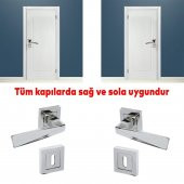 Penta Nikel Saten Kare Rozetli Oda Kapı Kolu (1 TAKIM: 2 Adet Kol + 2 Adet Rozet + Bağlantı Demiri) - 3