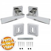 Penta Nikel Saten Kare Rozetli Oda Kapı Kolu (1 TAKIM: 2 Adet Kol + 2 Adet Rozet + Bağlantı Demiri) - 4