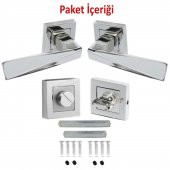 Penta Nikel Saten Kare Rozetli WC Banyo Kapı Kolu (1 TAKIM) - 2