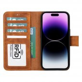 Apple iPhone 15 Uyumlu Deri Cüzdanlı Kılıf MWWN G19 Taba - 2