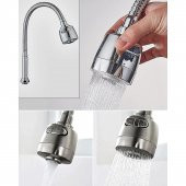 Mutfak Banyo Musluk Batarya Kuğu Evye Borusu Spiral Hortumlu Krom Renk 2 Kademeli Su Kubar Ayarlı Başlık - 4