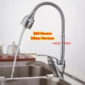 Mutfak Banyo Musluk Batarya Kuğu Evye Borusu Spiral Hortumlu Krom Renk 2 Kademeli Su Kubar Ayarlı Başlık - 5