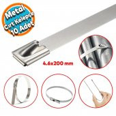 Cırt Kelepçe Metal Paslanmaz Çelik Kablo Zip Bağı Çok Amaçlı Bağlama 4.6x200 10 Adet - 1