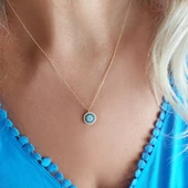 Vaoov 925 Ayar Gümüş Altın Kaplama Kadın Taşlı Nazar Kolye thumbnail 3