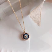 Vaoov 925 Ayar Gümüş Altın Kaplama Kadın Taşlı Nazar Kolye thumbnail 2