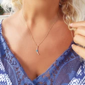 Vaoov 925 Ayar Gümüş Opal Taşlı Gold Ay Kolye thumbnail 2