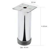 4 Adet Mobilya Ayağı Metal 25 cm Alttan Ayarlı 42 mm Krom Ayak - 2