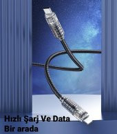 Polham HC Series Led Işıklı 1MT 27W Type-C to iPhone Lightning Süper Hızlı Data ve Şarj Kablosu, Akım ve Isı Korumalı Halat Kopmaz Lightning  Kablo - 2