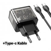 Polham HC Seri 20W 1x USB,1x Type-C Şarj Başlığı ve 1MT Type C Kablolu Süper Hızlı Şarj Adaptör Seti - 3