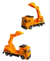 Metal İnşaat Makinası Ekskavatör Kepçe Çek Bırak Özellikli Kamyonlu Ekskavatör 1:50 Ölçek 14cm. - 1