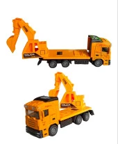 Metal İnşaat Makinası Ekskavatör Kepçe Çek Bırak Özellikli Kamyonlu Ekskavatör 1:50 Ölçek 14cm. - 2