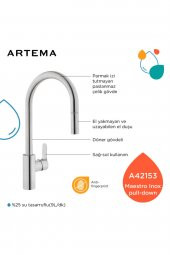 Artema Inox Pull Down Eviye Bataryası A42153 - 2