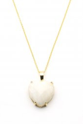 Ay Taşı Doğal Taş Gold Renkli Kalp Model Kolye thumbnail 1