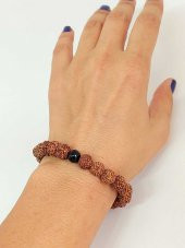 Obsidyen Taşlı Rudraksha Tohum Unisex Bileklik 8mm thumbnail 1