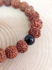 Obsidyen Taşlı Rudraksha Tohum Unisex Bileklik 8mm thumbnail 3