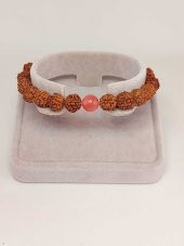 Gül Kuvars Taşlı Rudraksha Tohum Unisex Bileklik 8mm thumbnail 2