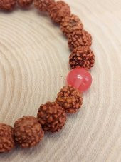 Gül Kuvars Taşlı Rudraksha Tohum Unisex Bileklik 8mm thumbnail 3