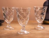 Glass In Love Baklava Desenli Ayaklı Cam Meşrubat Bardağı 3Lü 230 Ml - 1
