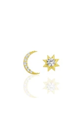 Gümüş altın yaldızlı zirkon taşlı ay ve güneş kombin küpe SGTL12257GOLD - 1