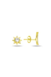 Gümüş altın yaldızlı zirkon taşlı ay ve güneş kombin küpe SGTL12257GOLD - 2