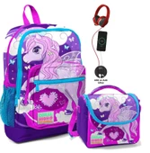 Coral High Okul Çantası ve Termal Beslenme Çanta Seti - Kız Çocuk Mavi Mor Unicorn USB ve AUX Çıkışlı thumbnail 1