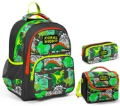 Coral High Yeşil Dinazor Erkek Çocuk Üçlü İlkokul Okul Çanta Seti - 1
