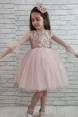 Pul Payet Tüllü Kız Çocuk Elbise MNK0285 - 4