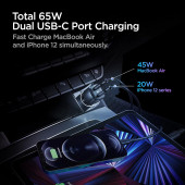 Spigen PowerArc ArcStation 65W Hızlı Araç Şarj Cihazı 2 Port (USB-C PD3.0 45W + USB-C PD3.0 20W) PC2000 - ACP02562 - 3