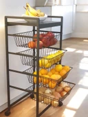 DEKORATİF TEKERLEKLİ METAL SEBZELİK 4 RAFLI TEL SEPETLİ ÇOK AMAÇLI STAND - 4