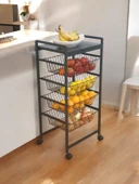 DEKORATİF TEKERLEKLİ METAL SEBZELİK 4 RAFLI TEL SEPETLİ ÇOK AMAÇLI STAND - 7