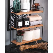 DEKORATİF AHŞAP RAFLI METAL MUTFAK VE BANYO RAFI ÇOK AMAÇLI DUVAR RAFI VE MASA ÜSTÜ 3 RAFLI STAND - 1
