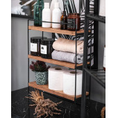 DEKORATİF AHŞAP RAFLI METAL MUTFAK VE BANYO RAFI ÇOK AMAÇLI DUVAR RAFI VE MASA ÜSTÜ 3 RAFLI STAND - 3